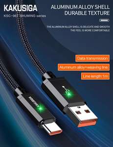 Cable de Carga Inteligente Tipo-C KAKUSIGA KSC-967 de 1 Metro y 3A con Chips de Filtrado de Corriente, Luz LED de Carga Segura - Product Image 2