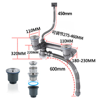 Ousu cuisine kit de vidange tubulaire extensible tuyau de vidange d'évier à double bol avec adaptateur de l'espace de la paroi arrière augmenté de 58%