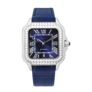Reloj de Lujo Automático de Acero Inoxidable con Cristales de Moissanita, Esfera con Números Arábigos e Incrustaciones de Diamantes - Product Image 1