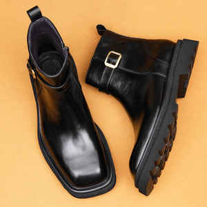 Botas Cortas de Verano para Hombre, de Cuero Genuino, con Suela Gruesa, Estilo Británico, Punta Redonda, Cierre con Cordones, Antideslizantes, Transpirables y Ligeras - Product Image 4