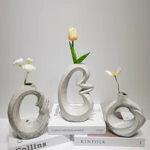 Rústico moderno hogar minimalista decoración nórdica Ins jarrón abstracto de cerámica florero decorativo