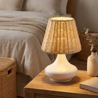Lampe de table moderne en rotin, LED dimmable 7W, télécommande, base en fer, abat-jour tressé, AC 110-240V, pour chevet, chambre, décoration intérieure
