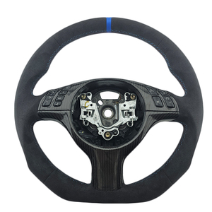 Volante Deportivo Alcantara Azul con Franja Superior Azul y Costuras Azules para BMW E46, el Más Popular - Product Image 1