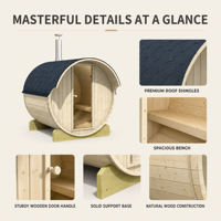 Sauna extérieur moderne PLOUTARA à chauffage au bois, avec toit en tuiles, cheminée, fenêtre/porte en bois massif, idéal pour jardin, cour, salle de sport, complexe hôtelier
