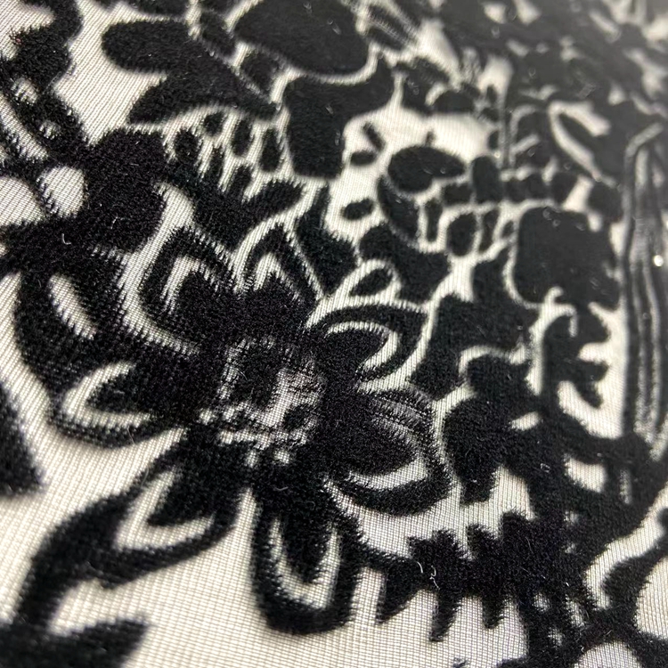 Классическое выгорание 80% вискоза 20% нейлон трикотаж черный цветок бархат выгорать сетчатая ткань для женского платья