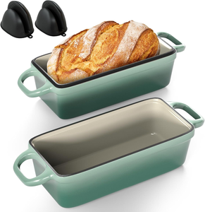 Marmite à pain avec couvercle <span class=keywords><strong>en</strong></span> <span class=keywords><strong>fonte</strong></span> émaillée 2-<span class=keywords><strong>en</strong></span>-1, fait main, pour la cuisson de gâteaux et de pains à la maison - Product Image 2