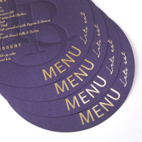 Carte de menu de mariage ronde personnalisée avec initiales en feuille d'argent et texte en feuille d'or pour la décoration de table de banquet de mariage