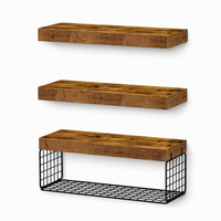 Étagères murales flottantes en bois rustique style ferme, personnalisables, lot de 3, avec paniers de rangement en fil métallique noir pour cuisine et salle de bain