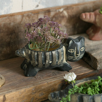 Pot Tanaman Sukulen Bentuk Kucing Oranye Semen, Ornamen Hewan Retro untuk Dekorasi Rumah, Vas Meja untuk Bunga di Ambang Jendela dengan Lubang