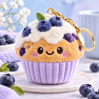 Porte-clés en peluche Muffin aux bleuets Kawaii, breloque de sac en forme de cupcake, cadeau promotionnel personnalisé avec logo pour boutiques, événements et cadeaux publicitaires