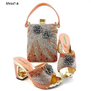 Customized products PEACH italian bag match shoes high heels sandals shoes with handbag 2020 wedding styles