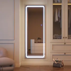 현대적인 스타일의 대형 수직 바닥 조명 오크 프레임, 전신 거울, 드레싱 거울
