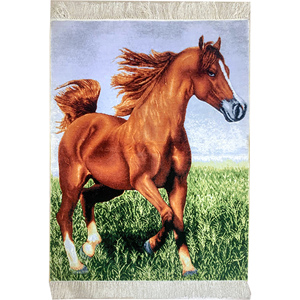 Alfombra de Seda Hecha a Mano de 91x123cm, Tapiz de <span class=keywords><strong>Caballo</strong></span> 100% Seda, Alfombra <span class=keywords><strong>Persa</strong></span> de Seda de la India - Product Image 1