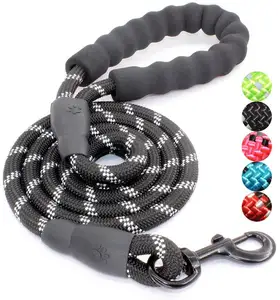 Laisse pour chien avec poignée rembourrée en mousse confortable Multi-Colors Thick Outdoor Pet Dog Rope Leashes Reflective Dog Walking Rope