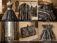 Kain Lace Payet Bordir 3D Timbul Bermotif Bunga dengan Alas Jala Semi Transparan Anti Rontok untuk Gaun Formal Grosir