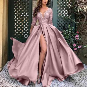 Robe de soirée longue sexy à manches longues, en satin polyester, ornée de paillettes, élégante, coupe empire, taille XL - Product Image 3