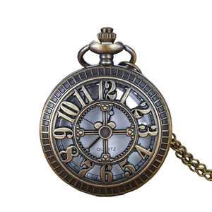 Chiffres arabes creux Antique fleur <span class=keywords><strong>aiguille</strong></span> 45mm Quartz acier inoxydable <span class=keywords><strong>montre</strong></span> de poche cadeau décoration pendentif collier métal - Product Image 2
