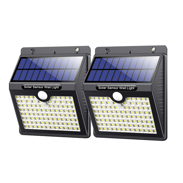 2 Pack Motion Sensor Solar Security Lights 97 LEDs Solar Wall Lights Wireless Ip65 Waterproof Solar Powered Lamp with 3 Modes
