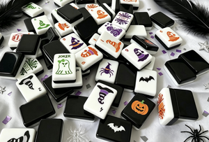 Set di Lusso di Tessere Mahjong Americane per Halloween, 160 Pezzi, 2 Strati, in Acrilico Inciso con Design <span class=keywords><strong>Hocus</strong></span> <span class=keywords><strong>Pocus</strong></span> per Serate di Gioco e Regali - Product Image 5