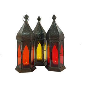 Linterna de Metal/Cristal Oriental de Diseño Marroquí, 6 Colores para Decoración del Hogar, Fiestas Navideñas con Portavelas - Product Image 1