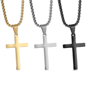 ARNAN collana con ciondolo a croce religiosa in acciaio inossidabile da uomo placcato oro nero preghiera Choker anniversario cristiano - Product Image 1