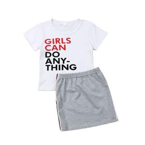 Conjunto de Ropa de Verano para Niña Pequeña, Camiseta de Manga Corta con Estampado de Letras y Falda Informal para Niños - Product Image 1