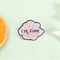 Épinglette en émail 'I Am Fine Tangled Line', badge décoratif en métal pour sac à dos, veste, sac, slogan sur la santé mentale, accessoire de mode, ornement