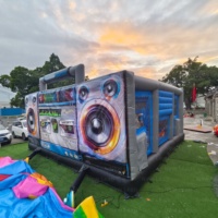 Neues Leap Music Hüpfburg-Rutsche-Matte-Kombi-Set mit Basketball-Sportspiel und Funkzelt-Lufthaus