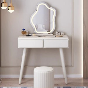 Solid Wood Dressing <b>Table</b> With <b>Mirror</b> And Drawer Natural Color Bedroom Makeup Desk Extendable Fashionable Cream Style - Product Image 3
