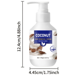 Crème dépilatoire à base de plantes de noix de coco pour femmes 100G 8 minutes Dépilatoire rapide Parfum frais de noix de coco Visage Corps Tous types de peau Apaisante - Product Image 1