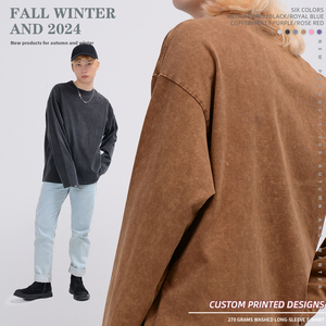 Camisetas de Manga Larga Unisex, 100% Algodón, Tejidas, con Logotipo Personalizado, Lavadas con Ácido, Estilo Vintage, Transpirables, al por Mayor - Product Image 4