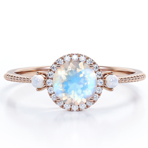 Rose Gold Rainbow Moonstone &amp; Topaz Dancing Fairy <strong>Ring</strong> <strong>Stack</strong> 925 Sterling Silver OEM <strong>Ring</strong> - Product Image 5