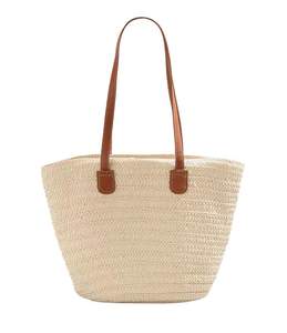 Bolso de Mano de Playa Portátil de Moda con una Sola Rayas Vintage, Tejido a Mano con Paja de Papel Ecológica para Mujer, Nuevo en 2025 - Product Image 1