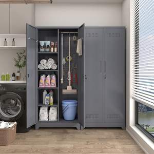 Gabinete de almacenamiento de acero moderno de 2 puertas para el hogar, escalera de Metal extensible, fregona, escoba, gabinetes de limpieza, sala de estar patas para, gimnasio - Product Image 3
