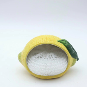 Support à éponge en céramique jaune en forme de <span class=keywords><strong>citron</strong></span> pour évier de cuisine, organiseur de récipients à vaisselle en forme de fruit 3D, 11x11x9cm - Product Image 1