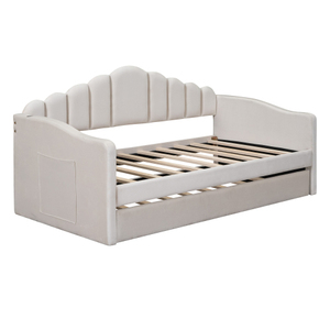 Twin Velvet Upholstered <b>Sofa</b> Bed with Trundle, Foldable & USB Charging, No Box Spring Needed, for Living Room Hotel - Product Image 5