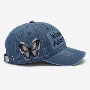 Custom Logo 6 Panel Cap Washed Denim Cotton Front Patch Applique Side <b>Flat</b> Embroidery Gorras Vintage Baseball <b>Hat</b> Supplier - Product Image 3