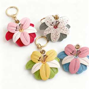 Pu Elegant Floral Chains Women Lily Flower <b>Charm</b> & Keychain Cute Key Chain Car Keys <b>Bag</b> <b>Charms</b> for Gifts - Product Image 1