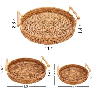 hecho <span class=keywords><strong>a</strong></span> mano suave marrón redondo <span class=keywords><strong>cesta</strong></span> de pan, Té tejido de mimbre flotante bandeja para servir la cena partes café desayuno - Product Image 6