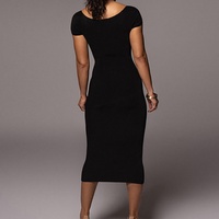 Robe côtelée sans bretelles à col en V, coupe ajustée, taille empire, unie, lavable, décontractée, tendance, de haute qualité pour femme - Vente en gros