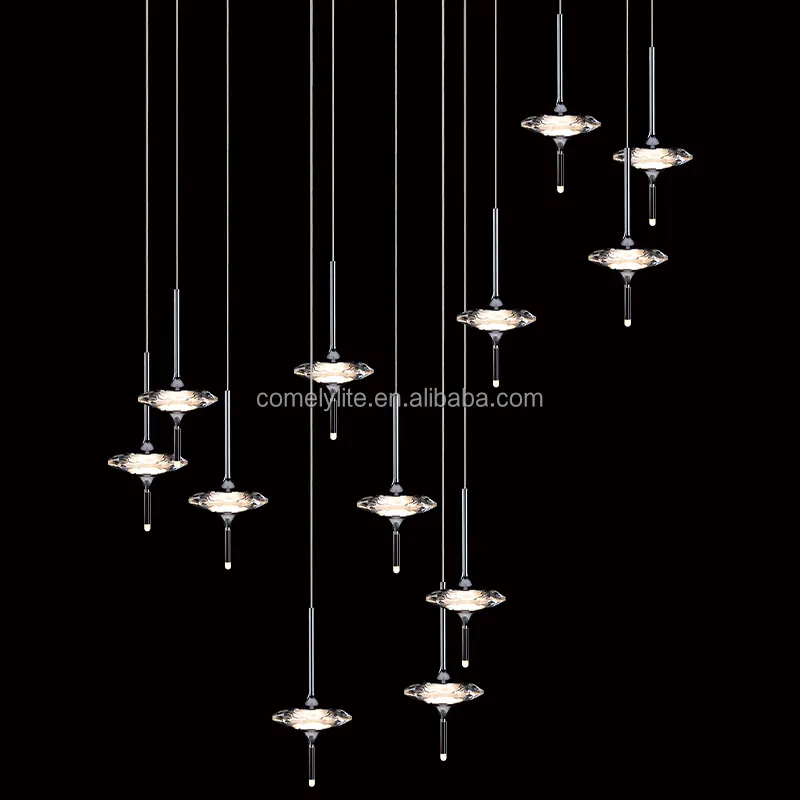 Luxury K9 Crystal Pendant Light Bright Led Lighting Decorative Silver Prism Cut Chandelier for Hotel Villa Project