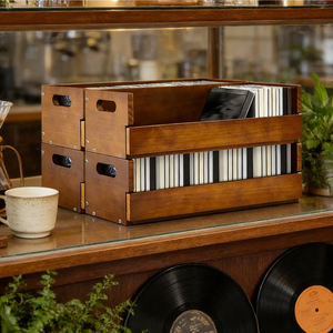 Boîte de rangement pour CD en <span class=keywords><strong>bois</strong></span> faite <span class=keywords><strong>à</strong></span> la main, personnalisée, avec poignées de transport, étagère pour cassettes, présentoir pour bandes magnétiques, <span class=keywords><strong>prix</strong></span> d'usine - Product Image 5