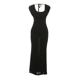 Robe pour femme sophistiquée, taille cintrée avec design plissé, robes de couleur unie avec décolleté évasé tendance - Product Image 6