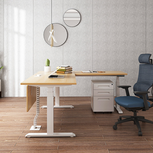 Bureau debout électrique moderne en forme de L avec tiroir, cadre de bureau réglable en métal <span class=keywords><strong>blanc</strong></span> - Product Image 6