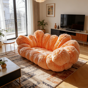 โซฟาขนเฟอร์สไตล์มินิมอลแบบอิตาลี ดีไซน์สร้างสรรค์สไตล์อาร์ตเดโค เฟอร์นิเจอร์ห้องรับแขกสุดชิค ผิวสัมผัสขนเท็ดดี้ โซฟาปรับเอนสำหรับห้องรอ - Product Image 5