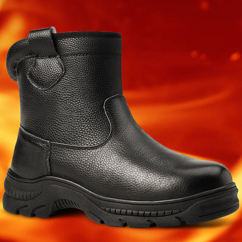 Bottes de neige en cuir noir et laine