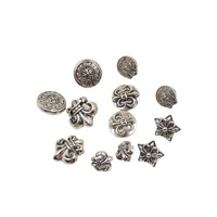 Kancing Logam Vintage Perak Berpola Bintang Poligonal 12MM hingga 18MM untuk Pakaian, Kancing Jahit Logam
