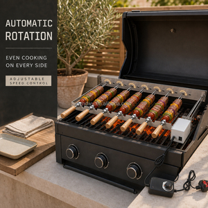 Lot de 6 brochettes à engrenages pour barbecue, en acier inoxydable, 470 mm, pour jardin, style traditionnel Foukou, vente en gros - Product Image 4