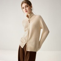 Maßgefertigte Kaschmir-Strickjacke für Damen mit Hohem Kragen, Doppelreißverschluss, Verdickt, Locker Geschnittener Strickpullover-Mantel, Vielseitiges Oberteil
