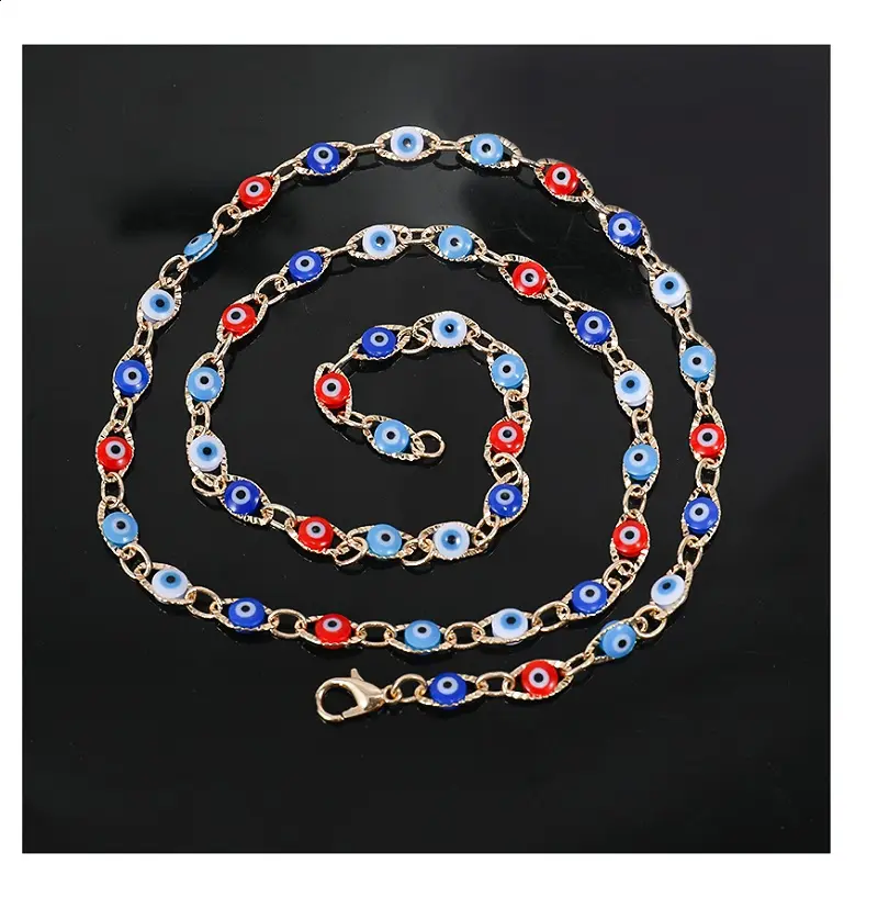 Fashion Jewelry Multi color Evil Eye beads Seamless Connection Chain Necklace for Women's Lucky Protect Gift